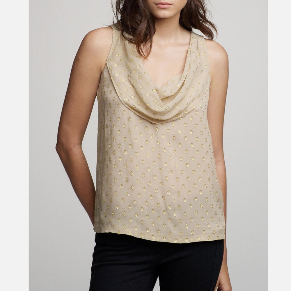J. Crew Silk Gold Metallic Dot Cowl Neck Blouse